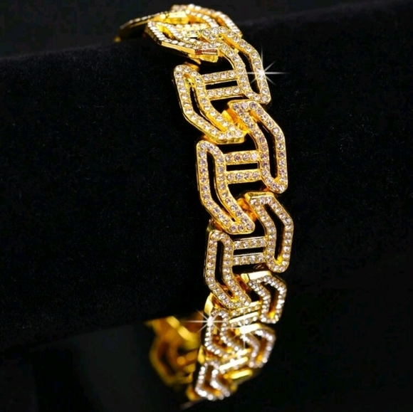 Elegant Iced Out Fully Rhinestone Figaro H-shape Design Gold Chain Necklace - Picture 2 of 10
